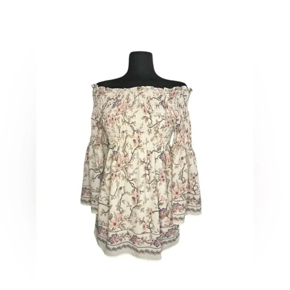 Max Studio Smocked Off Shoulder Floral Blouse Small